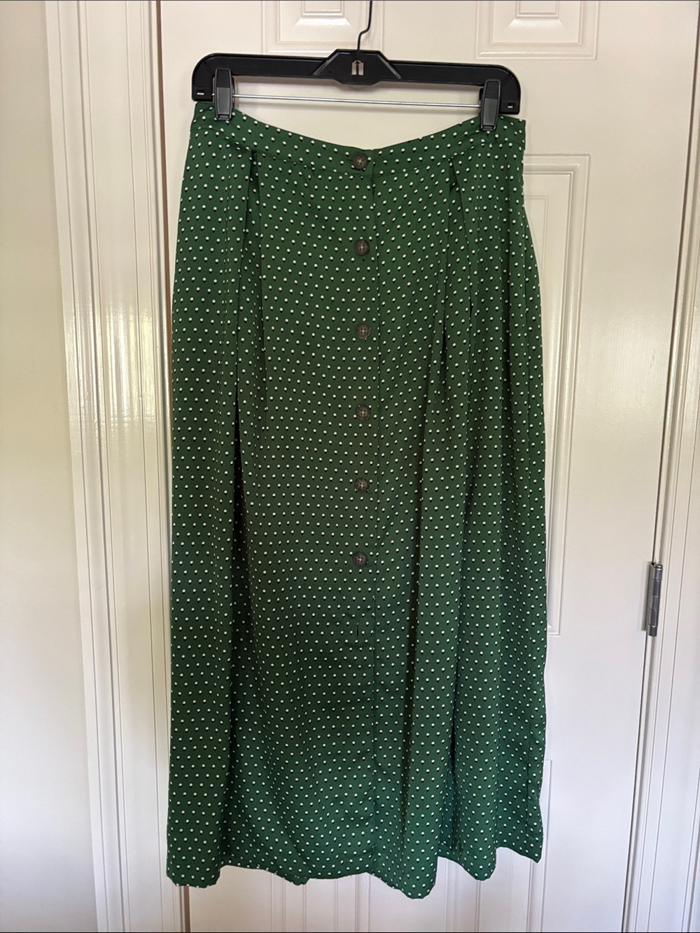 Green Polka Dot Button-Front Maxi Skirt